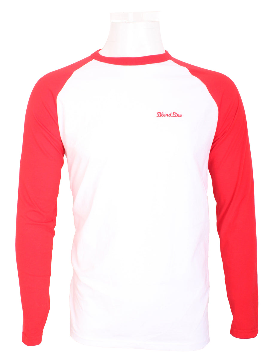 red and white long sleeve shirt